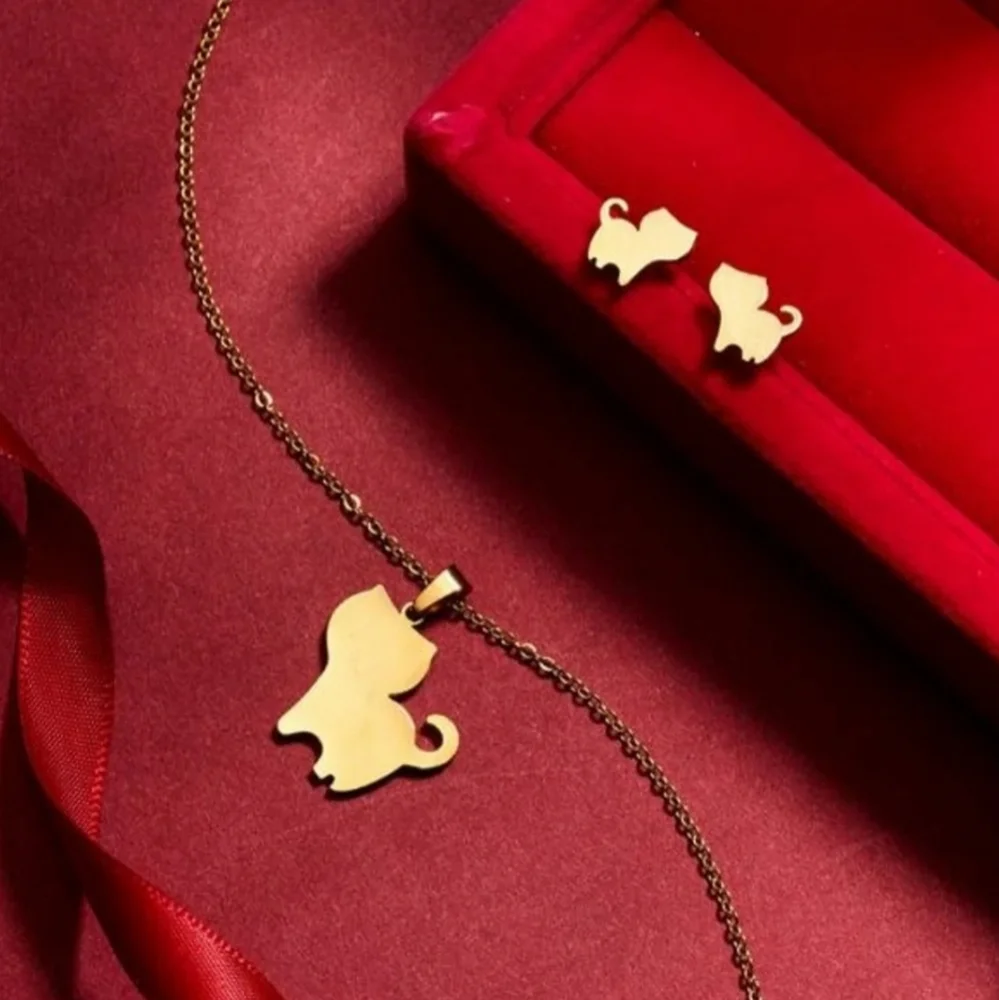 Girls Cat Earrings and Pendant Necklace child